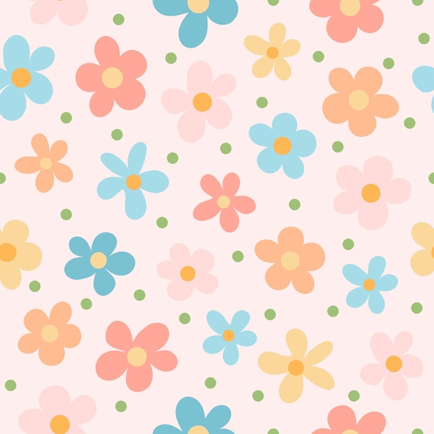 Vector childrens floral seamless pattern multicolored hand drawn flowers cute background
