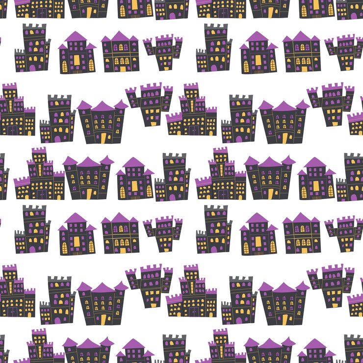 Vector childrens halloween pattern with cute castles