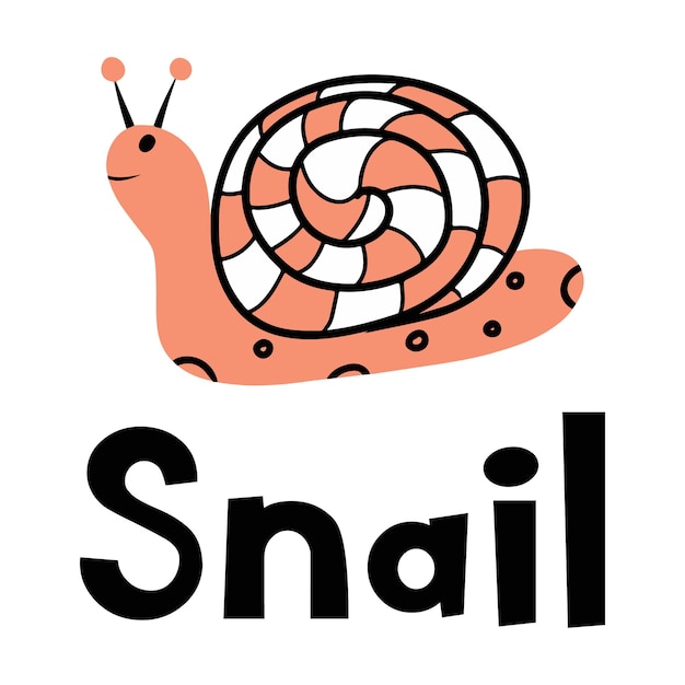 Childrens handdrawn snail poster or postcard with cute snail