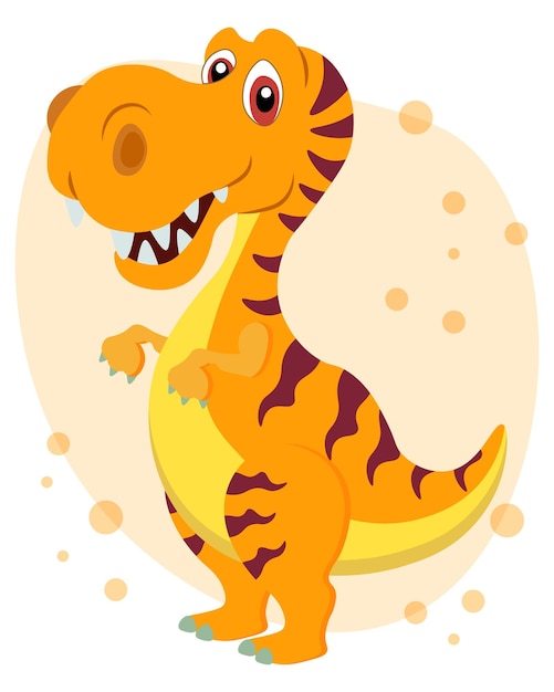 Vector childrens illustration cute cheerful orange dinosaur on an abstract background