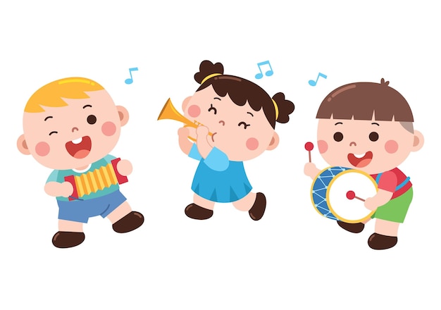 Childrens Musical Band Playing Instruments