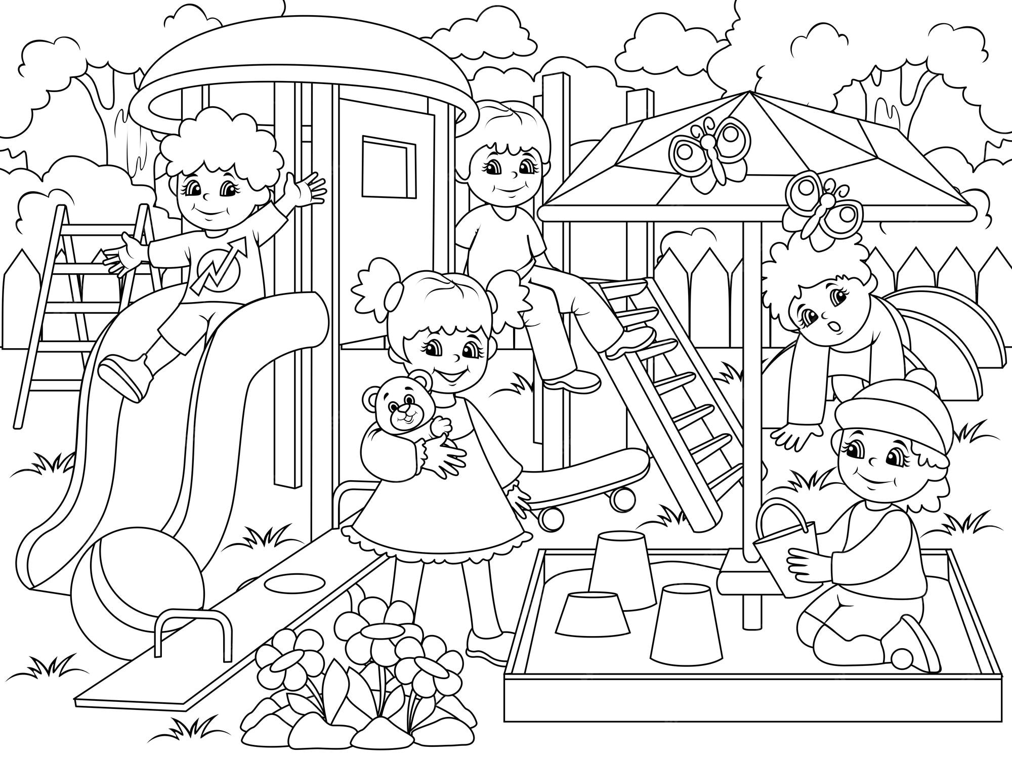 Premium Vector | Childrens playground coloring vector illustration of