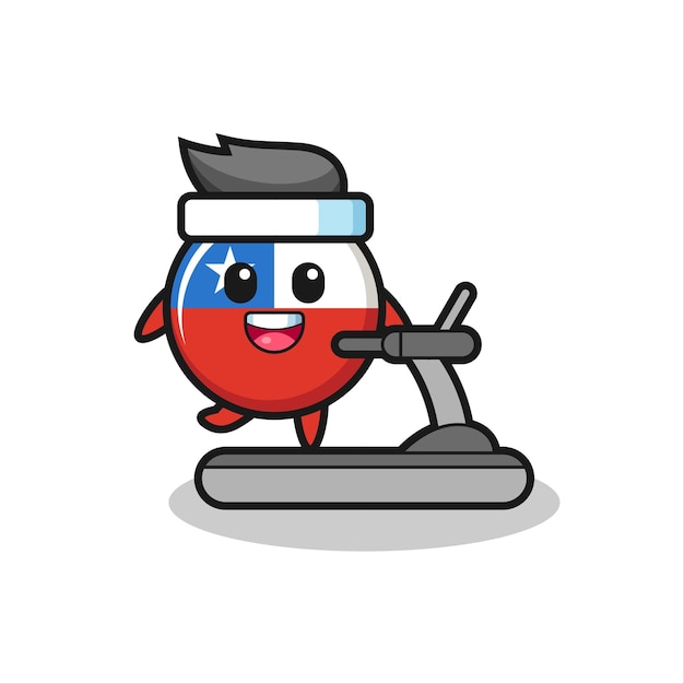 Значок флага Чили, мультяшный персонаж, идущий по беговой дорожке, милый стиль дизайна для футболки, наклейки, элемента логотипа