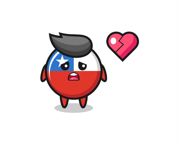 Иллюстрация шаржа значка флага Чили - разбитое сердце, милый стиль дизайна для футболки, наклейки, элемента логотипа