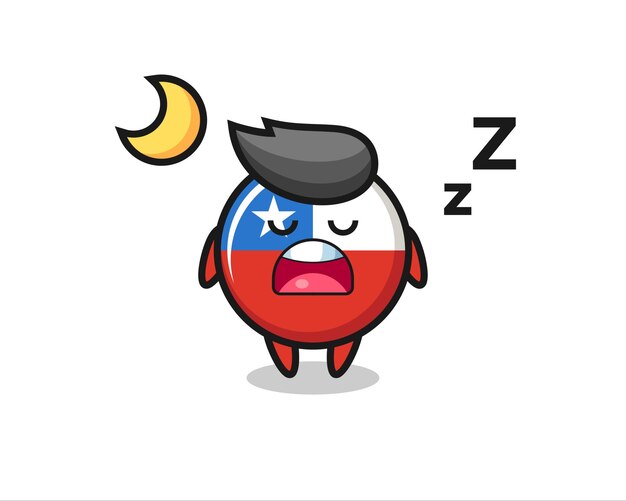 밤에 자고 있는 칠레 국기 배지 캐릭터 그림, 티셔츠, 스티커, 로고 요소를 위한 귀여운 스타일 디자인