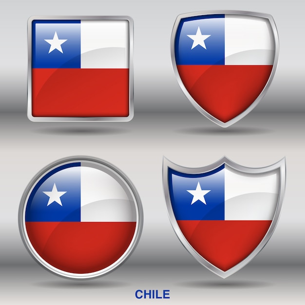 벡터 칠레 국기 베벨 4 모양 아이콘