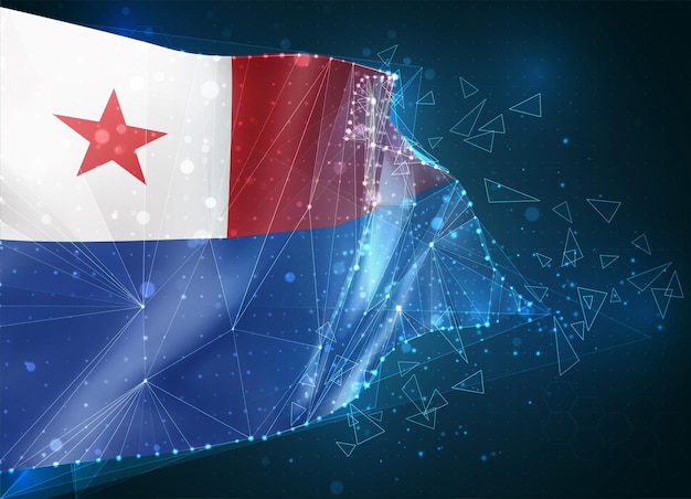 Chile, flag, virtual abstract 3D object from triangular polygons on a blue background