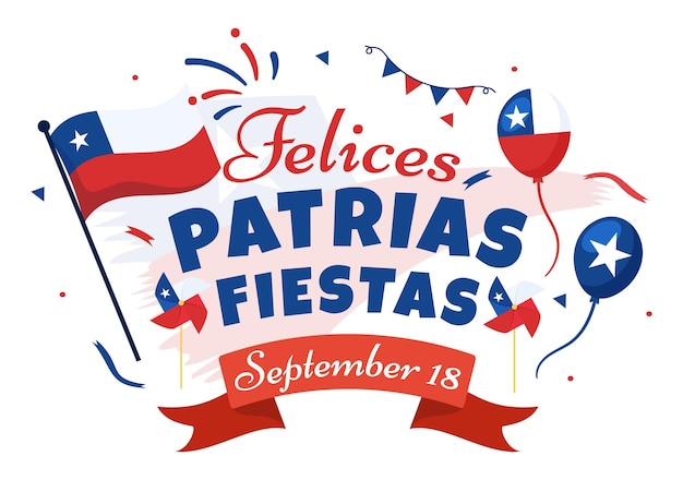 Vector chile independence day illustration of fiestas patrias celebration with flag in national holiday