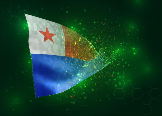 Chile on vector 3d flag on green background with polygons and data numbers