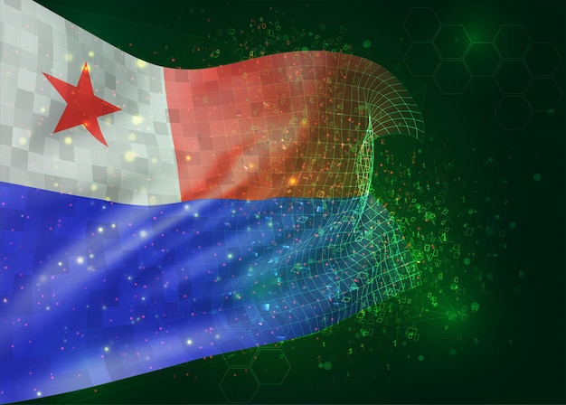 Vector chile, on vector 3d flag on green background with polygons and data numbers