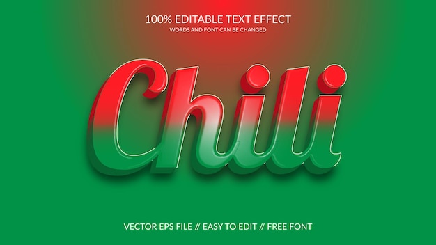 Полностью редактируемый текстовый эффект Chili 3D Vector