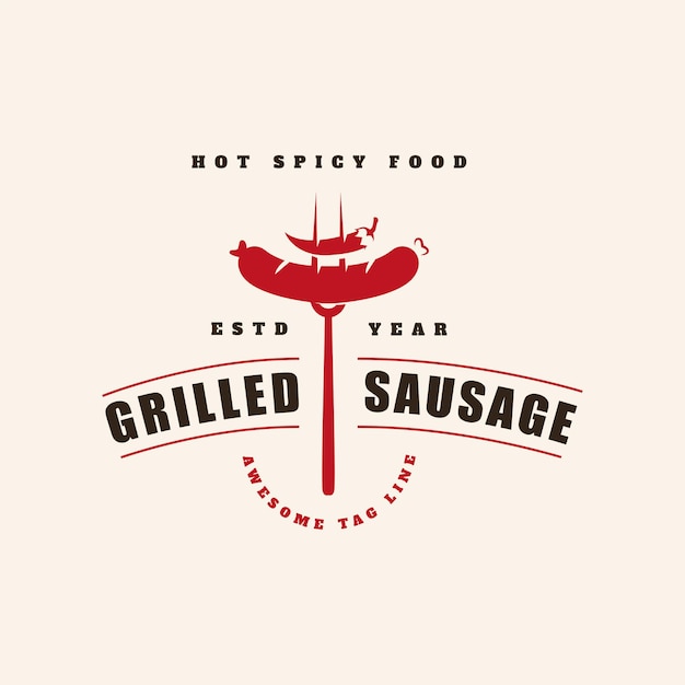 Вектор Чили и колбаса на гриле ретро логотип простой