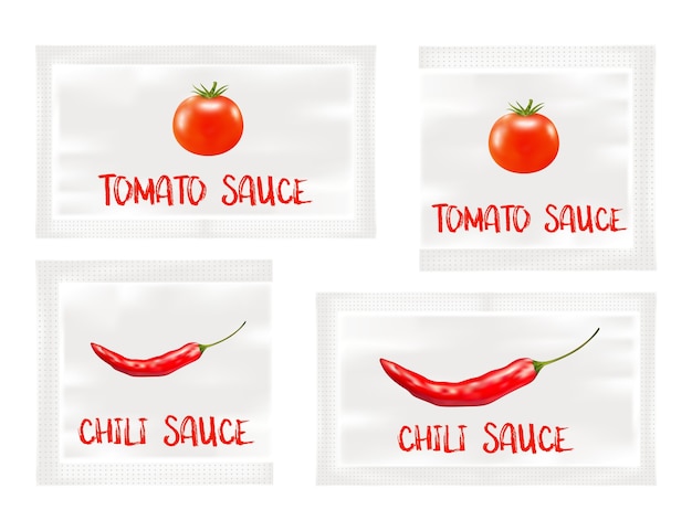 Вектор Чили и томатный соус белые пластиковые пакеты