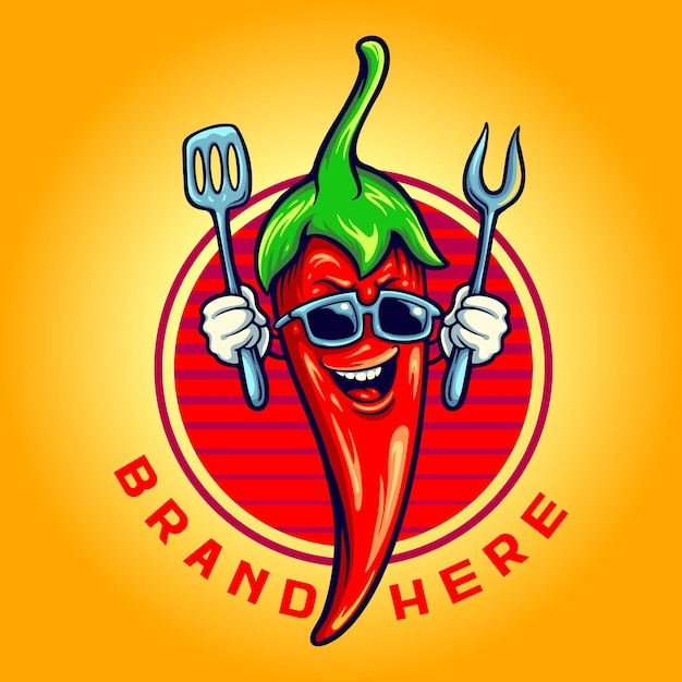 Chili Chef Mascot Logo Food Restaurants Vector illustraties voor uw werk Logo, mascotte merchandise t-shirt, stickers en labelontwerpen, poster, wenskaarten reclame bedrijf of merken.