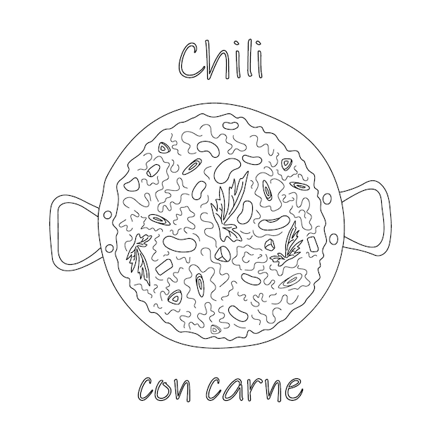 Chili con carne in een grote pot met belettering Traditionele Mexicaanse keuken Latijns-Amerikaans eten