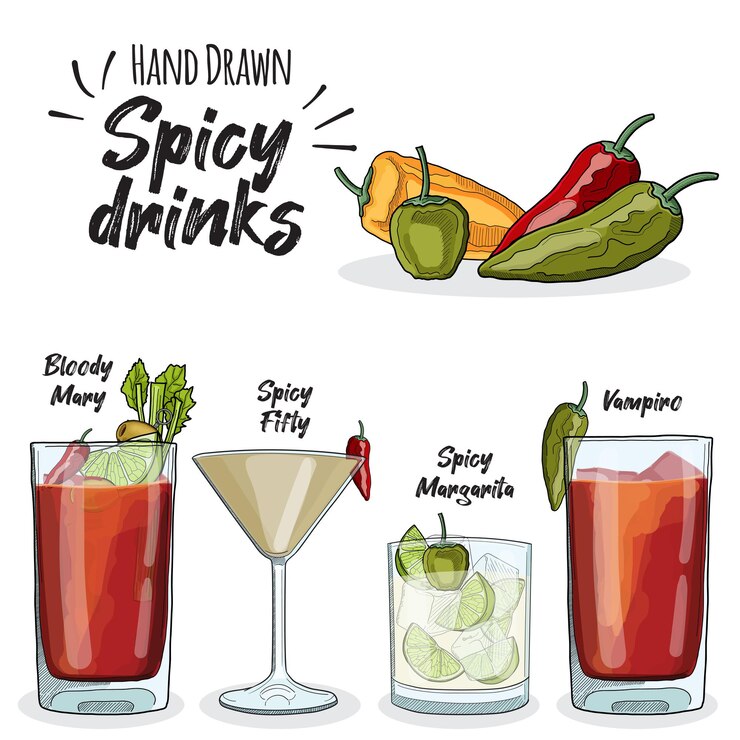 Chili Drinks Set Bloody Mary Spicy Fifty Spicy Margarita Vampiro