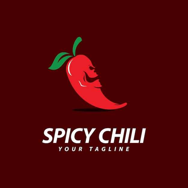 Logo chili con vettore viso teschio modello simbolo cibo piccante