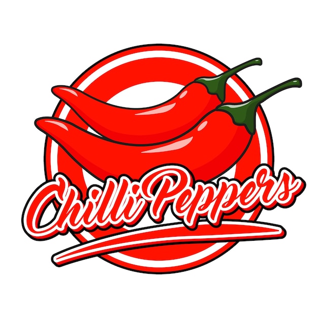 Chili pepers voedsel logo merk product cartoon stijl vector illustratie supermarkt bewerkbare tekst