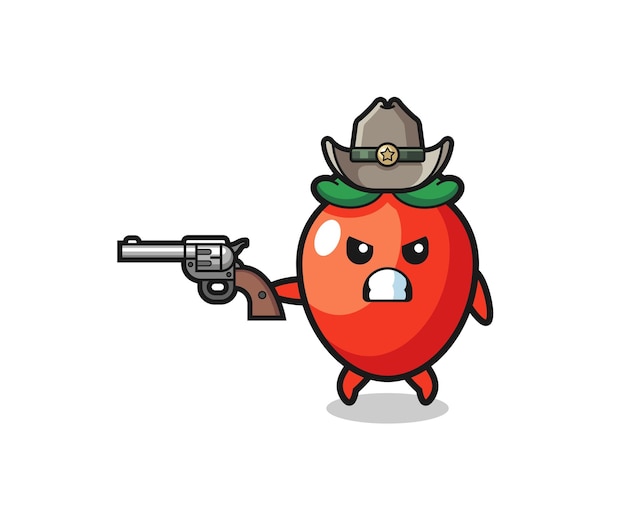 The chili pepper cowboy shooting with a gun