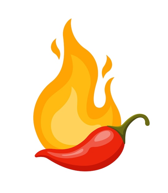 Chili pepper and Fire Hot burning fire flame and red chili pepper