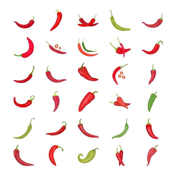 Vector chili pepper flat icons