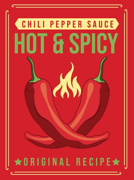 Векторный дизайн плаката Chili Pepper Hot Sauce Retro Promo