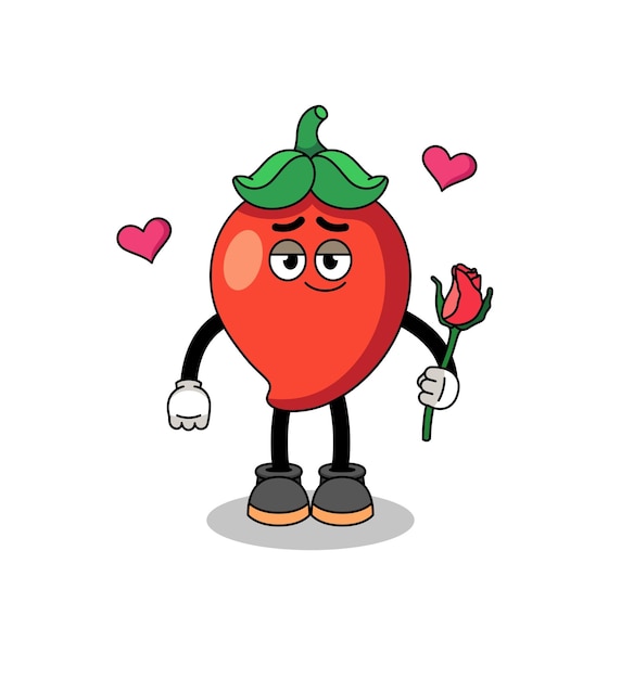 Vector chili pepper mascot falling in love