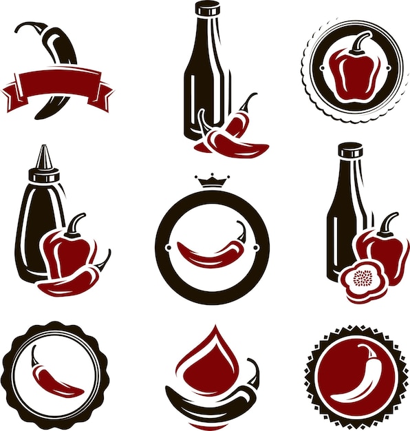 Chili and pepper set vector