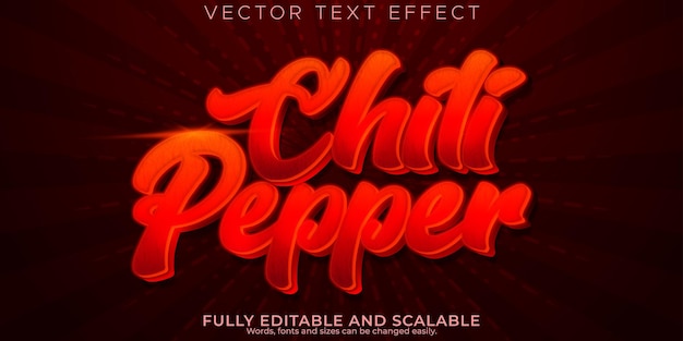 Vettore effetto testo peperoncino modificabile salsa piccante e stile testo pepe
