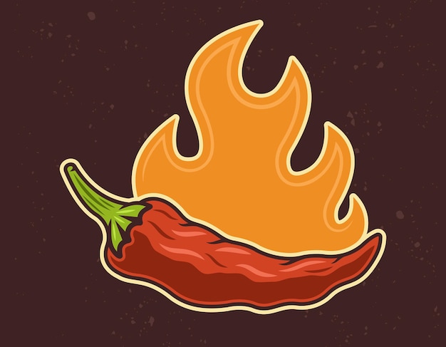 Vector chili pepper with flame vector illustration in colorful cartoon style isolated on dark background