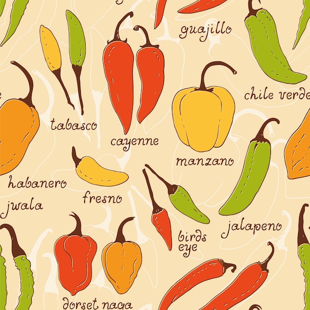 Vector chili peppers seamless background