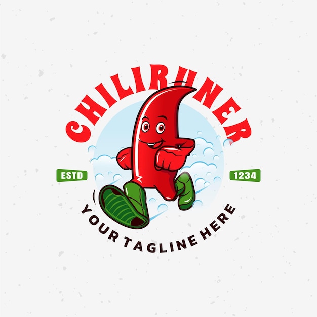 Chili runner mascotte e logo vettoriale premium