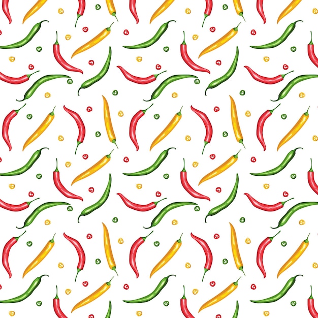 Vector chili vector colorful hand drawing seamless pattern