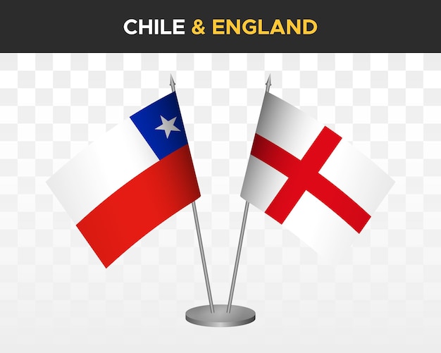 Chili vs engeland bureau vlaggen mockup geïsoleerde 3d vector illustratie tafelvlaggen