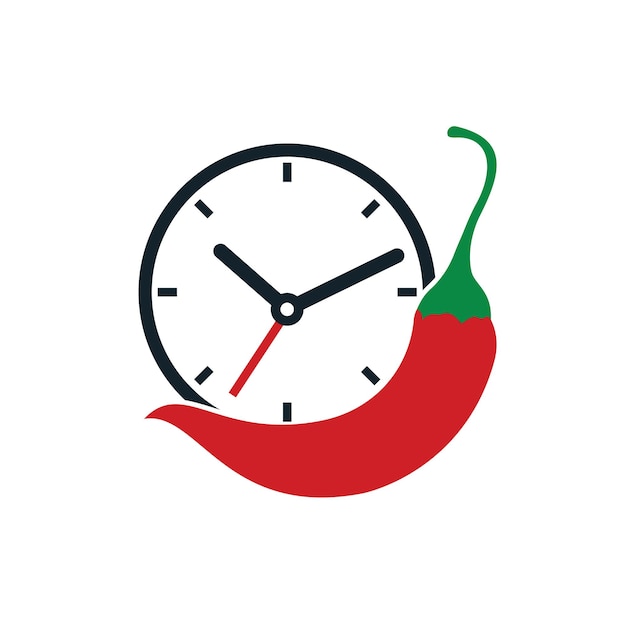 Chili with clock icon vector logo design
