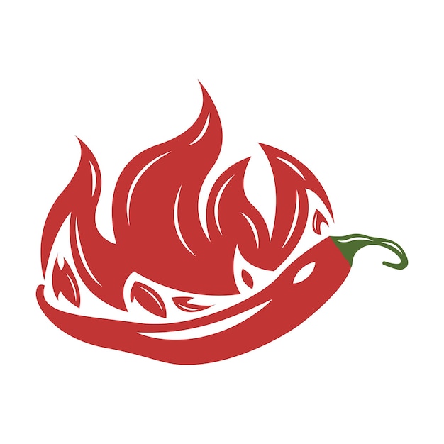 Chili With Fire Logo Design Vector. Hot burning fire and red chili isolated on a white background.