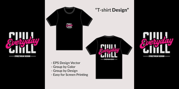 chill alledaagse streetwear thema-ontwerp met typografische stijl voor premium vector tshirt merchandise