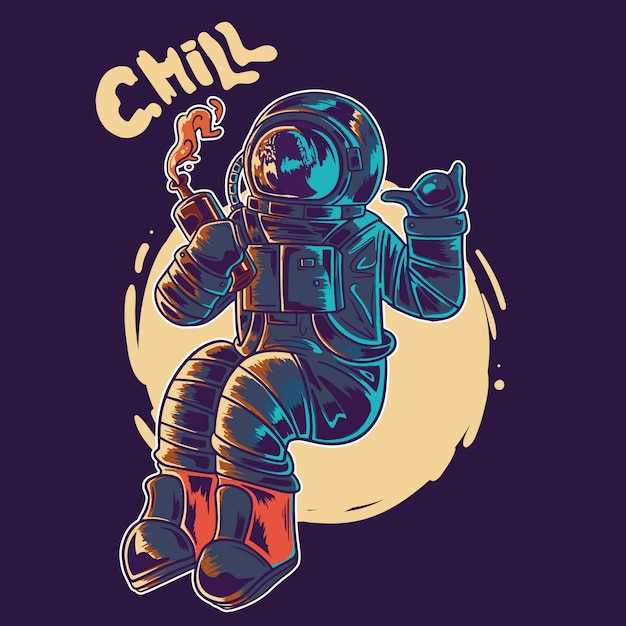 Chill astronaut. astronaut die illustratie drinkt