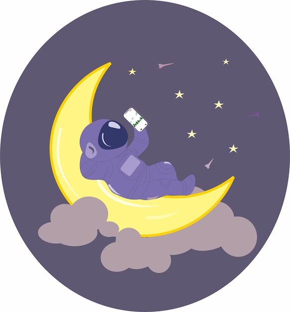 chill astronaut at the moon sticker decoration vector