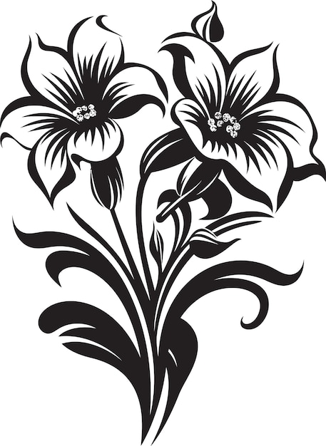 Chill kissed Winter Garden Monochrome Icon Winter Flower Sketch Elegant Black Emblem