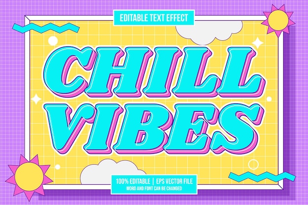 Chill Vibes 편집 가능한 텍스트 효과 플랫 최신 유행 만화 스타일