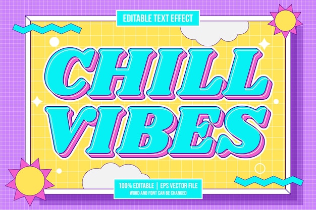 벡터 chill vibes 편집 가능한 텍스트 효과 플랫 최신 유행 만화 스타일