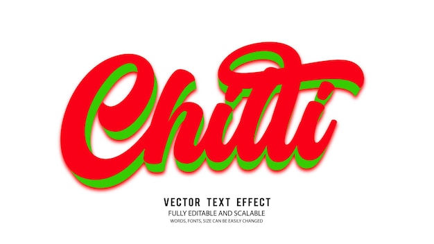 Векторный шаблон редактируемого текстового эффекта Chilli с милым фоном в 3d стиле
