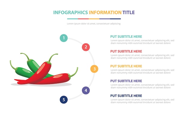 Modello di infographic di verdure al peperoncino con illustrazione di descrizione del numero