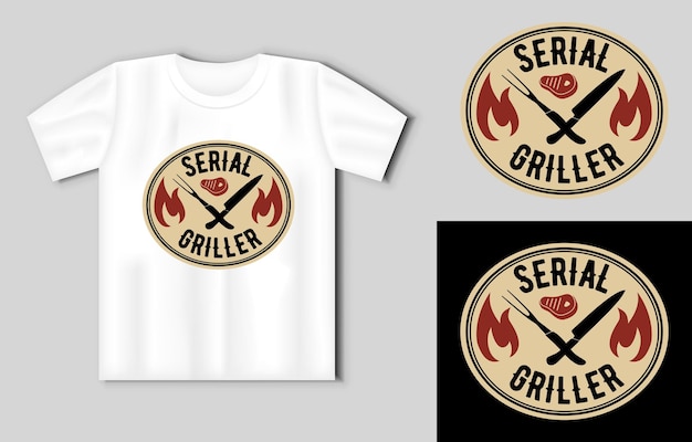 Vettore chillin e grillin scritta vettoriale con grill e birra divertente concetto di barbecue con tshirt mockup