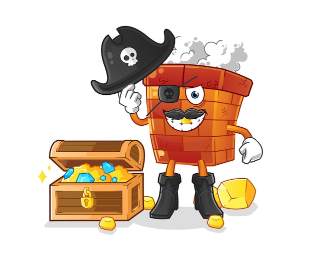 chimney pirate with treasure mascot. cartoon vector