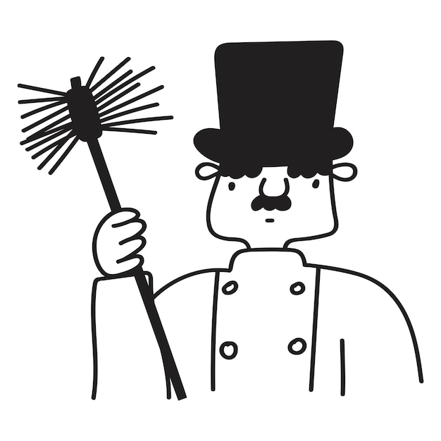 Chimney sweep. Outline vector illustration on white background.