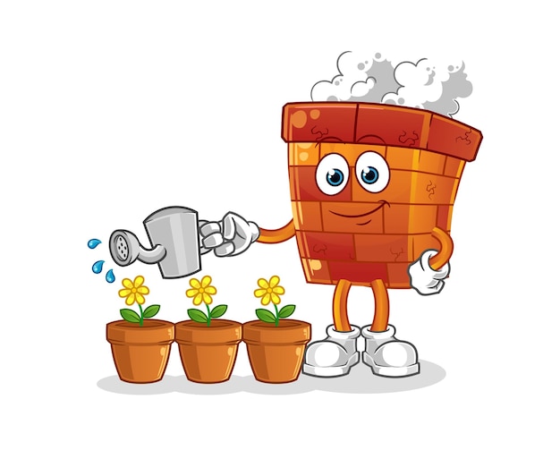 Chimney watering the flowers mascot cartoon vector