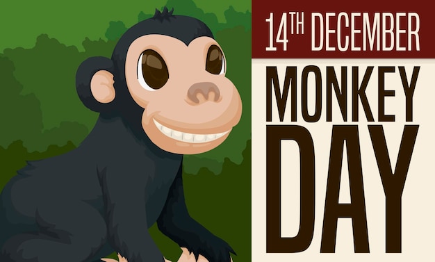 chimp in the forest and looseleaf calendar to commemorate monkey day celebration in december 14