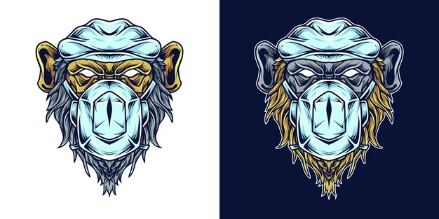 Chimp medic hoofd mascotte logo afbeelding